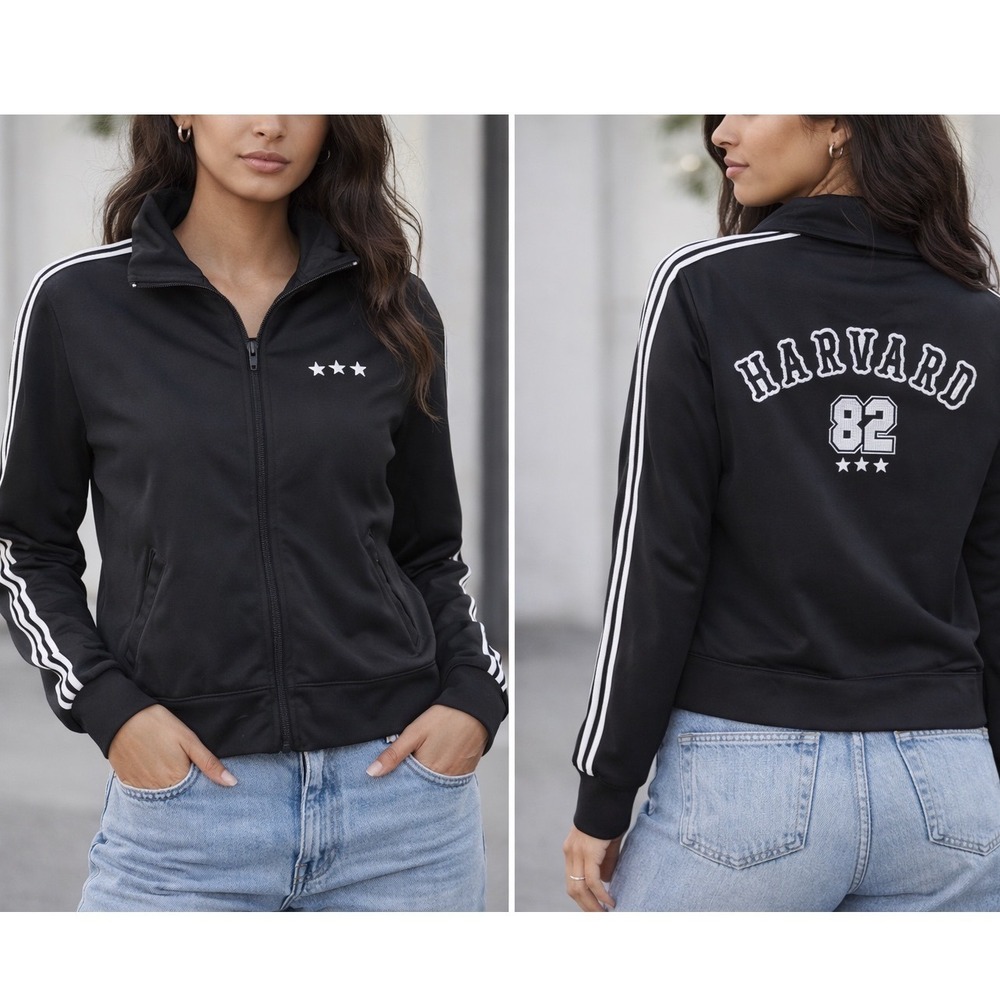Wet Seal Y2K Harvard Zip Up Track Jacket Sweatshirt Black Small